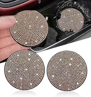 2 posavasos de auto con diamantes de imitación, 2.75 pulgadas, antideslizantes, a prueba de golpes, universal, a la moda, para automóvil, accesorios interiores para mujeres (2 unidades, champán)