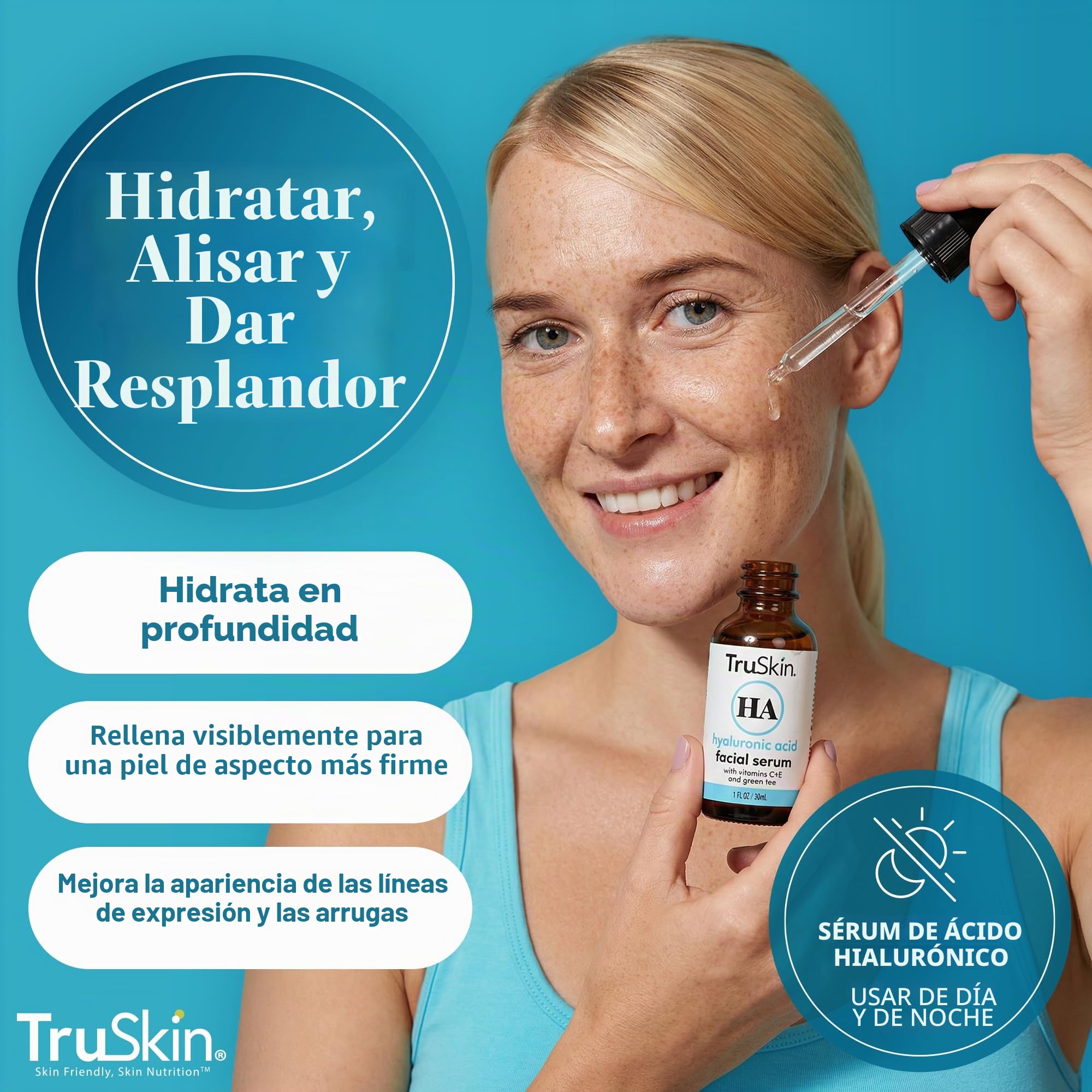 TrueSkin Naturals El suero de ácido hialurónico para la piel y la cara con la vitamina C, vitamina E, Aloe Vera orgánica, aceite de Jojoba orgánico