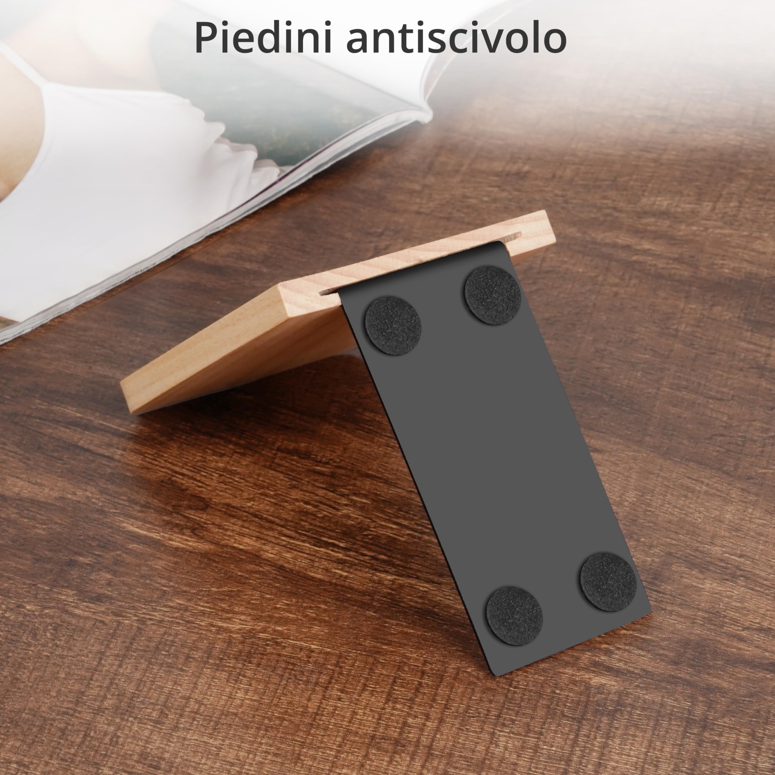 Fermalibri in Legno di Faggio (2 Pezzi) - Reggilibri da Mensola con Base in Metallo Antiscivolo per Libri, CD, Dischi
