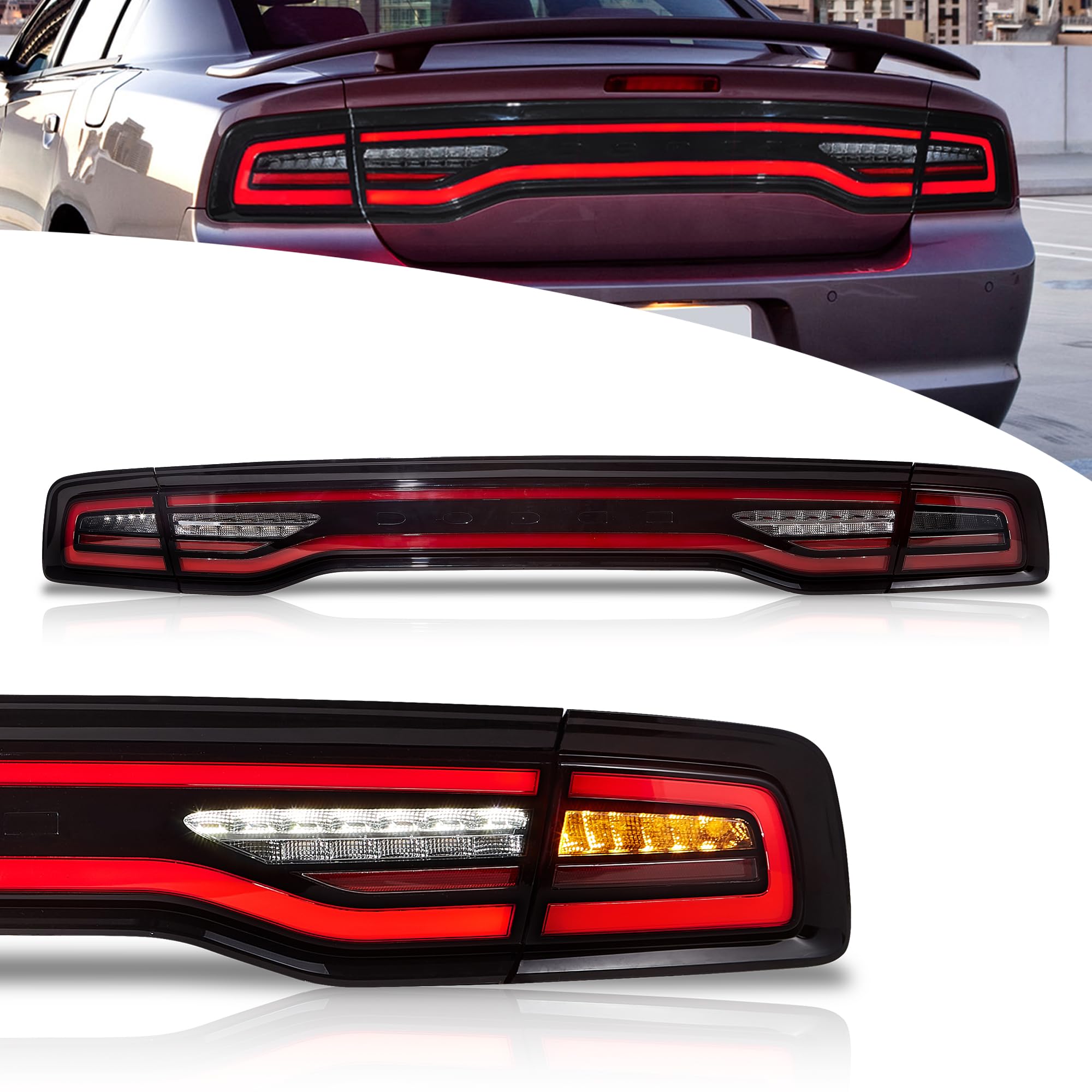 VLAND Pilotos traseros LED para Charger 2011-2014, Con luces diurnas dinámicas e intermitentes