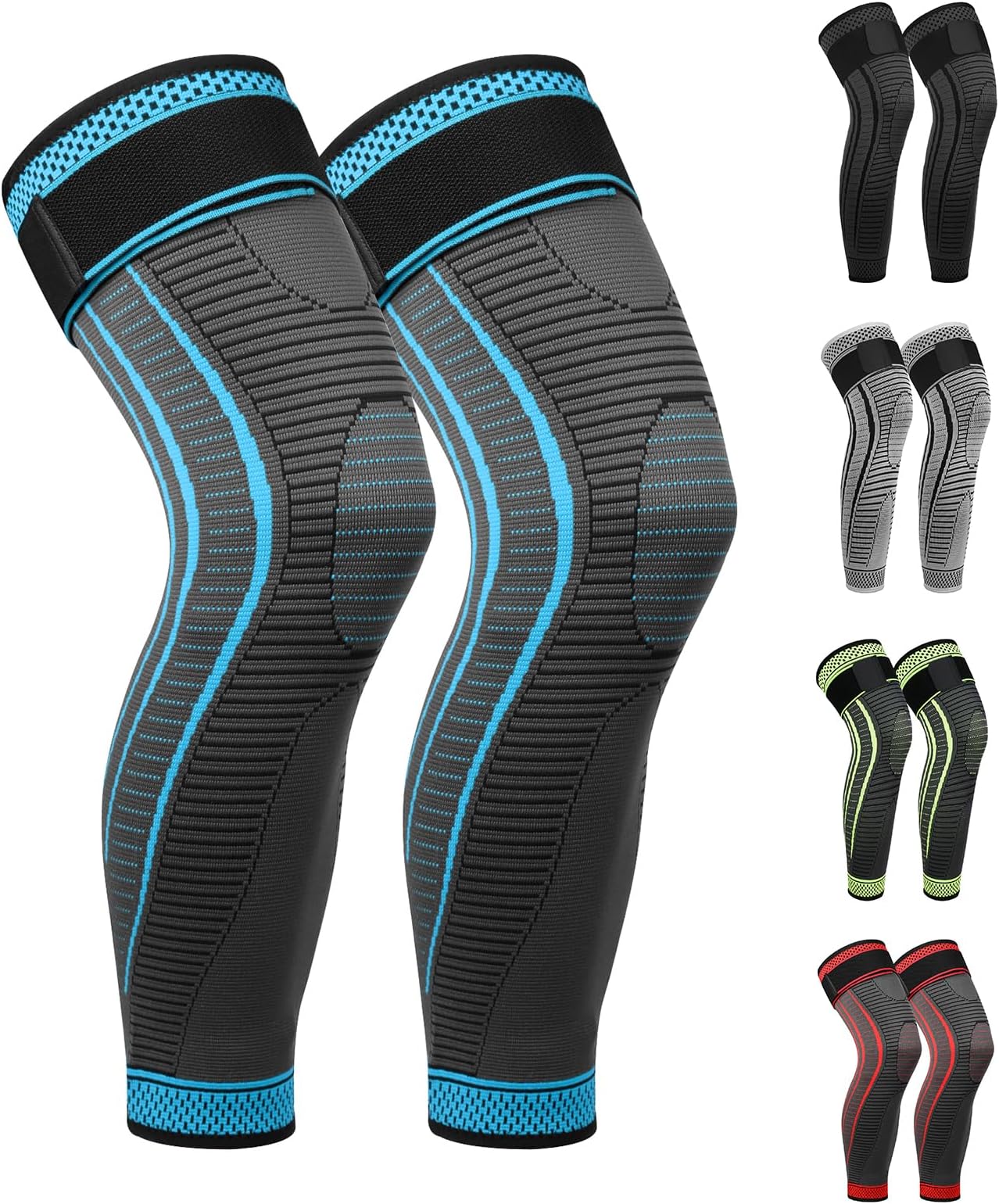 – Full Leg Compression Sleeves 2 Pack anti Sliping Ventilation Long Knee Support with Wraps for Men and Women Long Knee Compression Sleeve for ACJ, Meniscus Tear, Arthritis (Blue, Large)