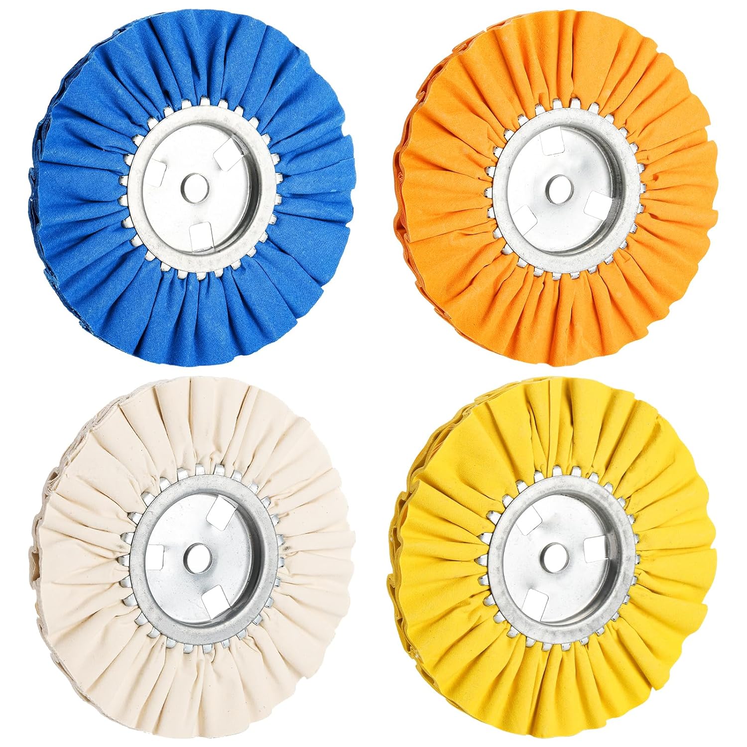 Hedume 4 Pcs Airway Buffing Wheel, 8" in Diameter 5/8" in Arbor Hole 16 Ply for Angle Grinder, 1 pcs White & 1 pcs Orange & 1 pcs Blue & 1 pcs Yellow