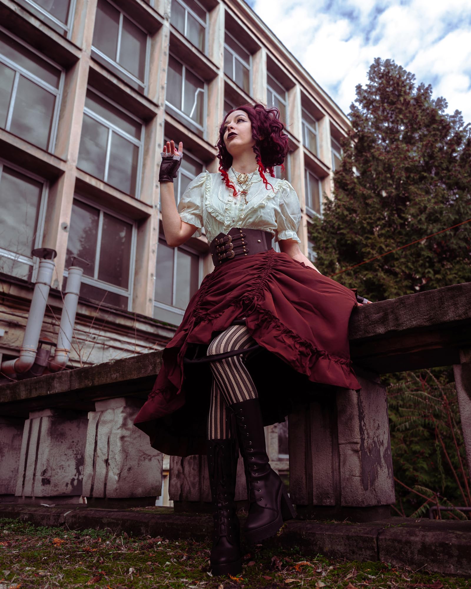 Scarlet Darkness Gonna da donna gotica, steampunk, vittoriana, sottana con orlo alto-basso