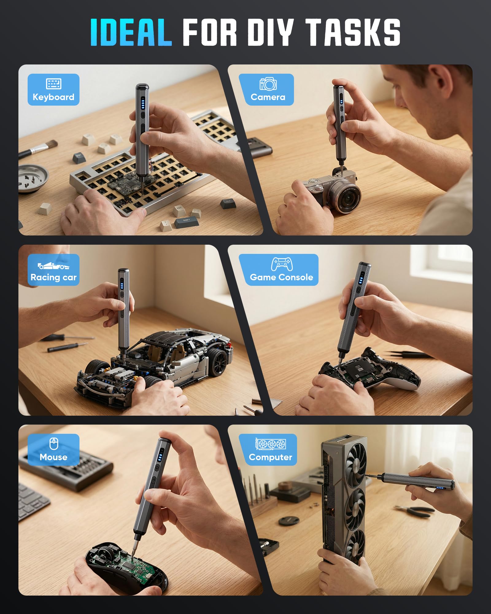 MOWETOO Juego de mini destornilladores eléctricos, juego de destornilladores de precisión 52 en 1, 5 velocidades de torque, 46 puntas de destornillador, adecuado para reparación de iPhone, portátil — view 7