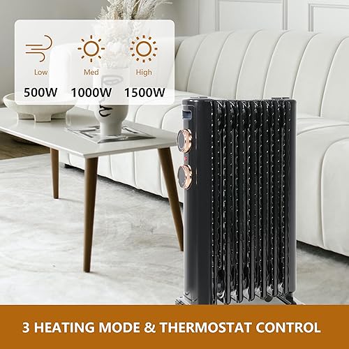 Miniatura 4 de Calentador eléctrico portátil con 3 modos de calefacción, termostato ajustable, ruedas universales, protección contra sobrecalentamiento y vuelco