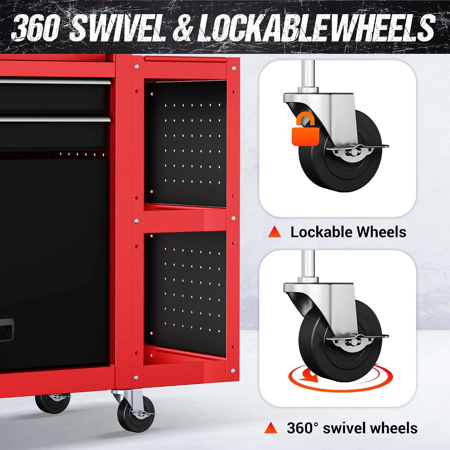 8-Drawers Rolling Tool Chest, Assembled Tool Cabinet, Detachable Top Toolbox, 30% Extra Storage Tool Cabinet Universal Lockable Wheels, Tool Rack, Metal Tool Storage Cart for Garage Workshop, Red