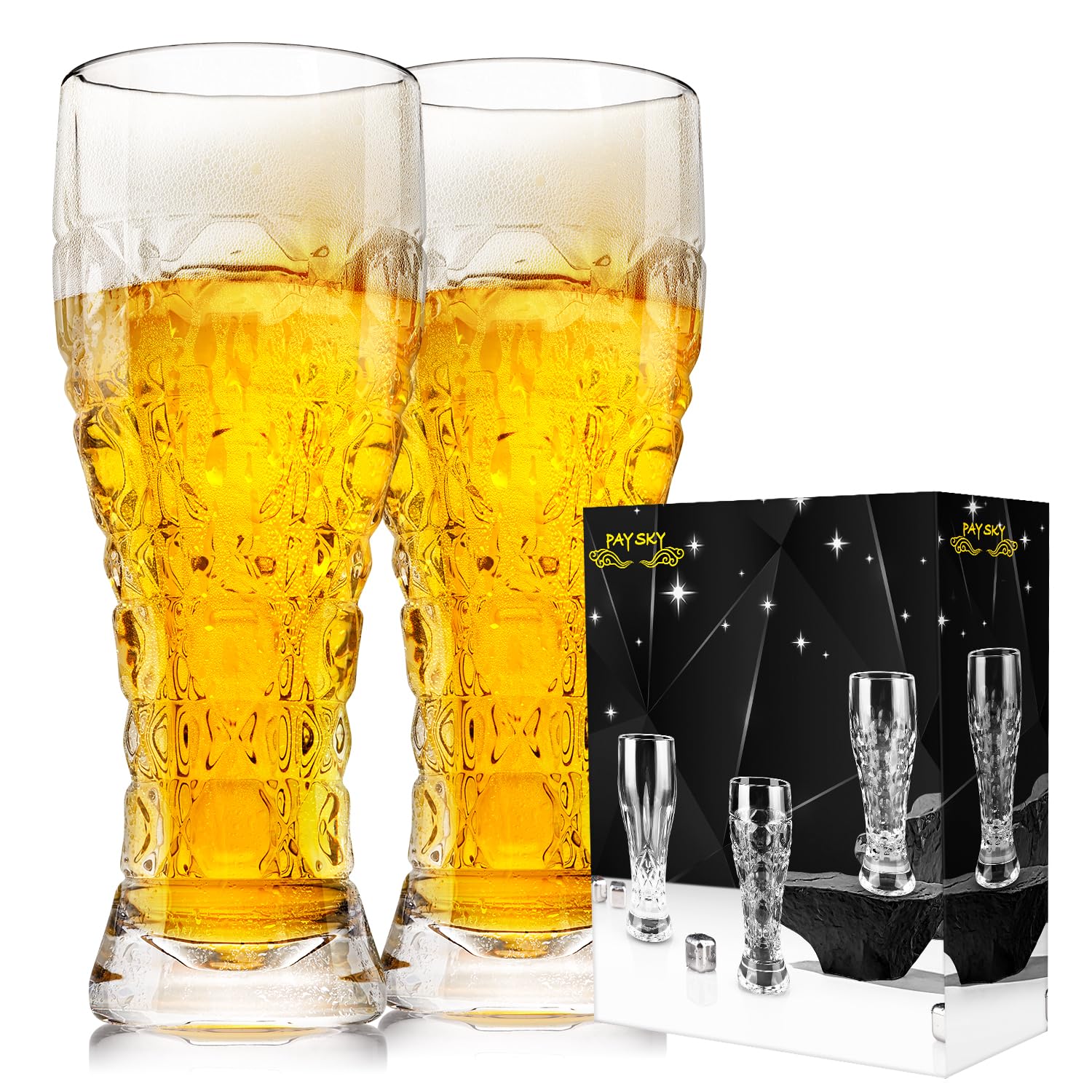 Pint Beer Glasses Set of 2 – 17 oz Tall Clear Drinking Glasses and All Purpose Tumblers – Heavy Base Cocktail, Water, Juice Glass – Pub Style Design For Home Dining, Bars, and Parties