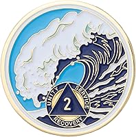 Vista 36 de Moneda AA de 1 año – Medallón de recuperación de ondas estrelladas de Sobriety Mint – azul/blanco/dorado