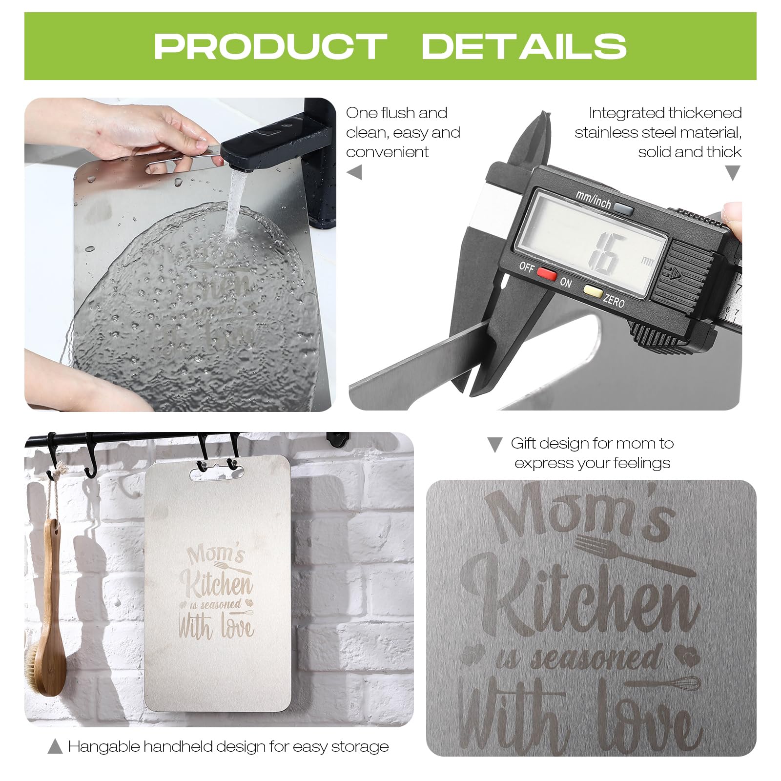 MorningRo Tabla de cortar de acero inoxidable para cocina, 13.4 x 9 pulgadas, tabla de cortar de acero inoxidable 304 para carne, frutas, verduras, apta para lavavajillas, regalo para mamá
