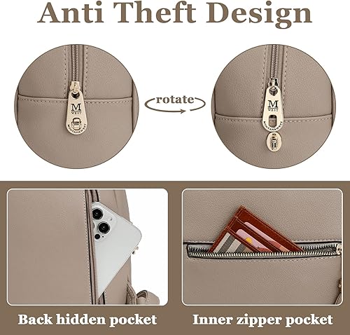 Miniatura 4 de Mini mochila antirrobo para mujer, bonita mochila escolar para adolescentes y niñas con cremallera segura y borla, Caqui, Mochilas de viaje