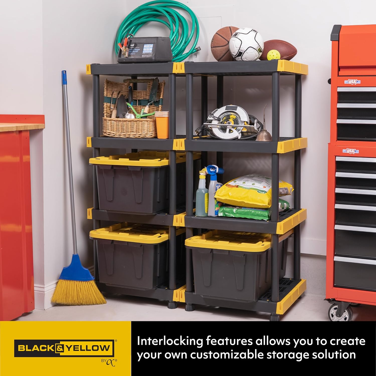 BLACK & YELLOW® 4Tier Heavy Duty Plastic Storage Shelving