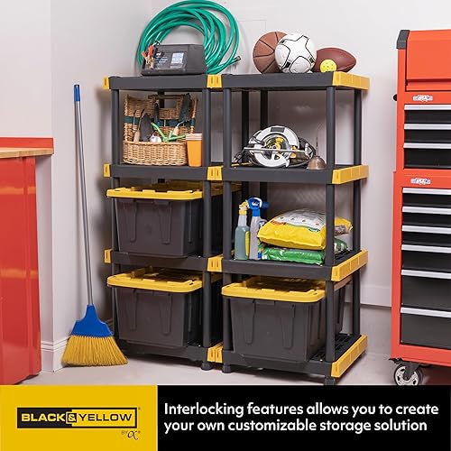 Miniatura 4 de BLACK & YELLOW 4-Tier Heavy Duty Plastic Storage Shelving Unit, 100lbsshelf (55H x 24W x 20D), for IndoorOutdoor Organization, Modular Rack,