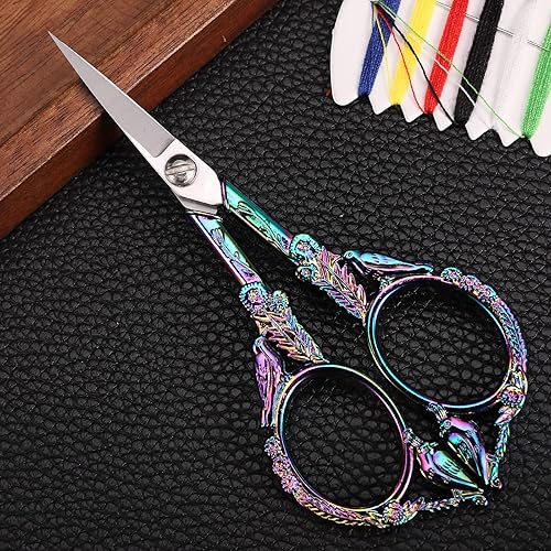 Miniatura 4 de Tijeras de bordado de costura de 4.6 pulgadas y tijeras de bordado arcoíris de 4.5 pulgadas, tijeras de costura afiladas para punto de cruz,
