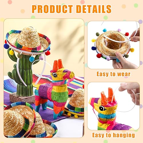 Miniatura 3 de 6 mini piñatas de burro arcoíris de 4 x 7 pulgadas y 6 diademas con sombrero para el Cinco de Mayo, decoraciones mexicanas, carnavales, festivales,