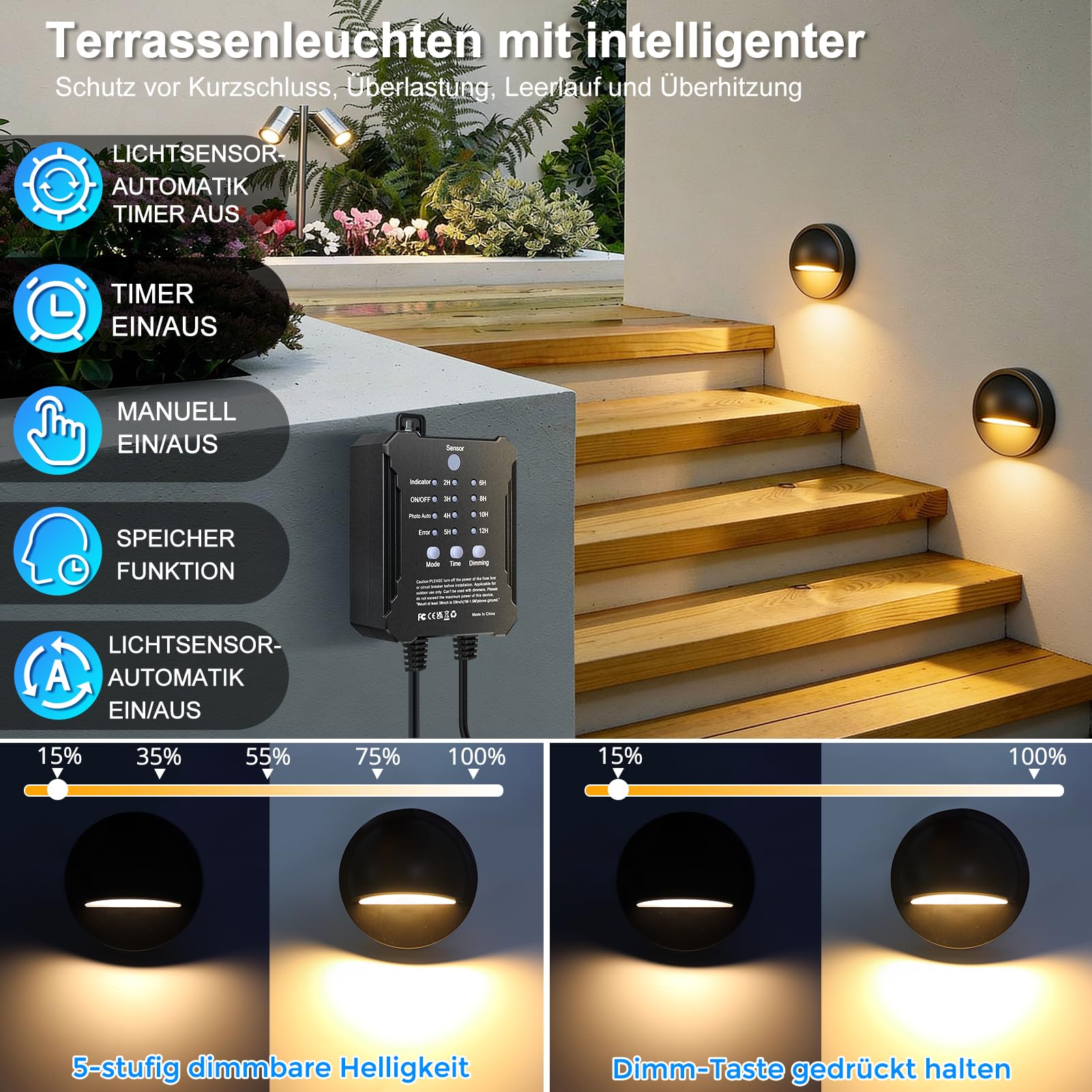 LightingWill LED Gartenbeleuchtung Außen 8er Set, 24V Niedervolt Landschaftsbeleuchtung mit Timer & Dämmerungssensor, Warmweiß 3000K, IP67 Außenleuchten für Garten, Terrasse, Wege und Zaun
