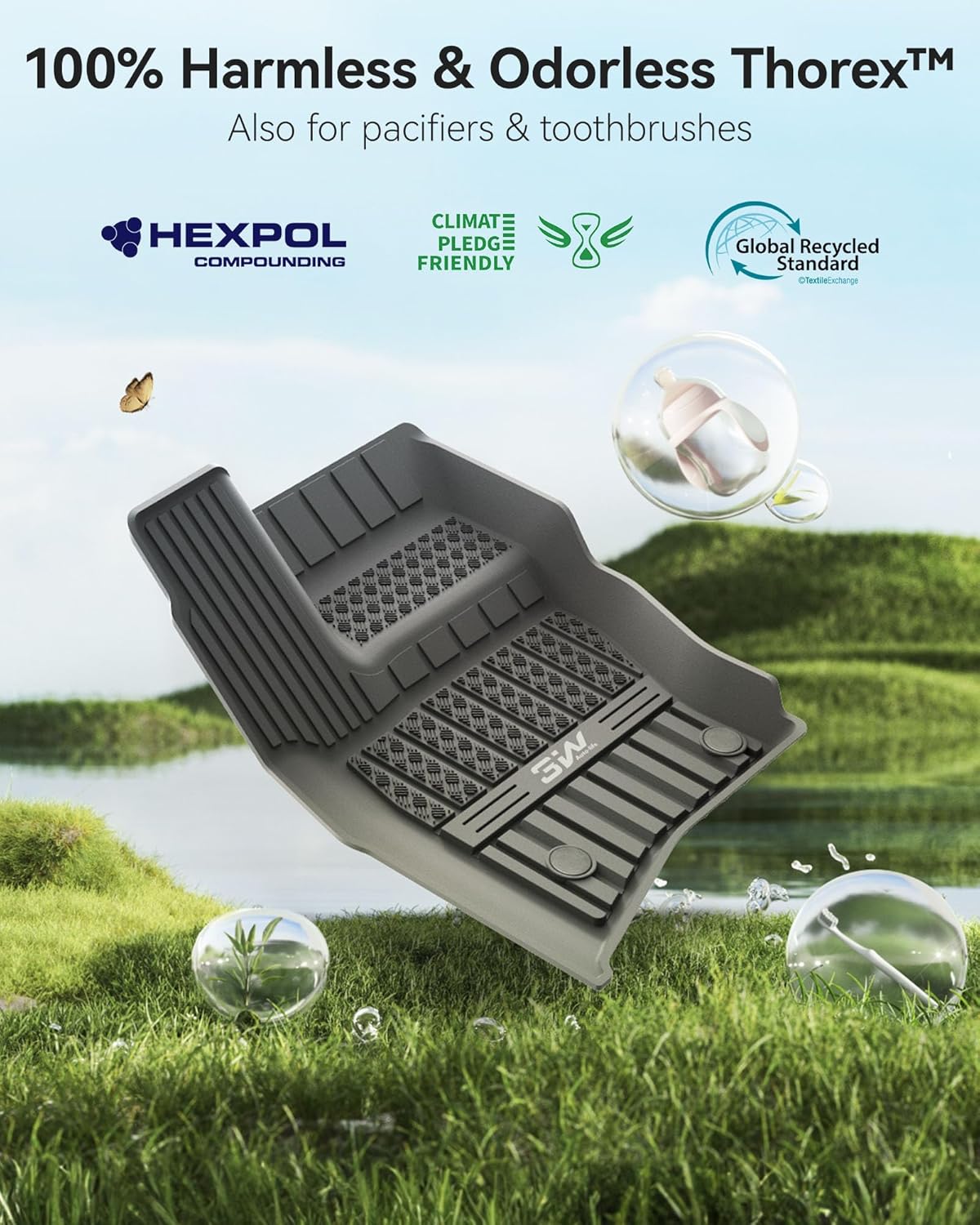 3W Floor Mats & Cargo Liner Fit Volvo XC60 2018-2024 2025 2026 (Not For Hybrid or PHEV) TPE All Weather Custom Fit T5 T6 Momentum Full Set Harmless Heavy Duty Floor Liner and Trunk Mat Car Accessories