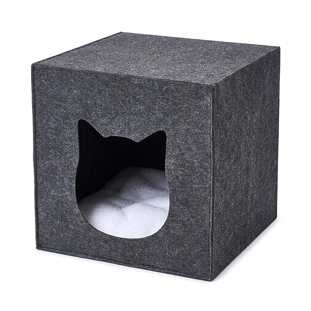 Foto 8 de 8 de Relaxdays Cueva para Gatos, Fieltro, 33 x 33 x 37 cm, Gris Oscuro