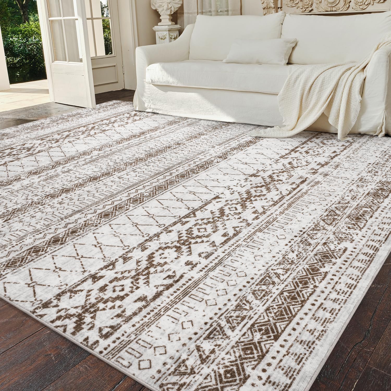 Area Rug 5x7 Boho Morocco Distressed Neutral Non-Slip Soft Indoor