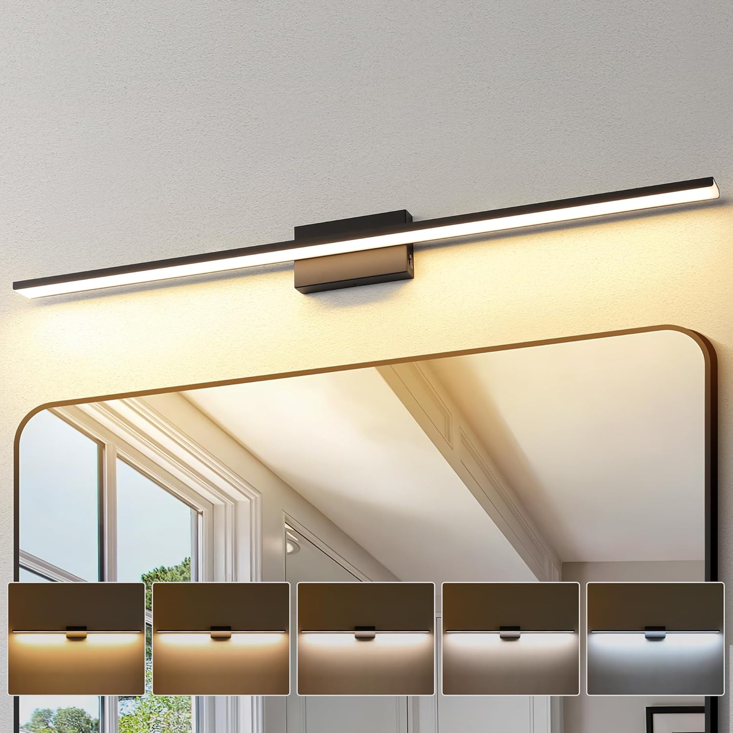 JUSHENG Black Vanity Lights for Bathroom 5CCT Dimmable Bathroom Vanity Light Fixtures LED Vanity Light Bar 24'' Inch 24W ETL Certificated