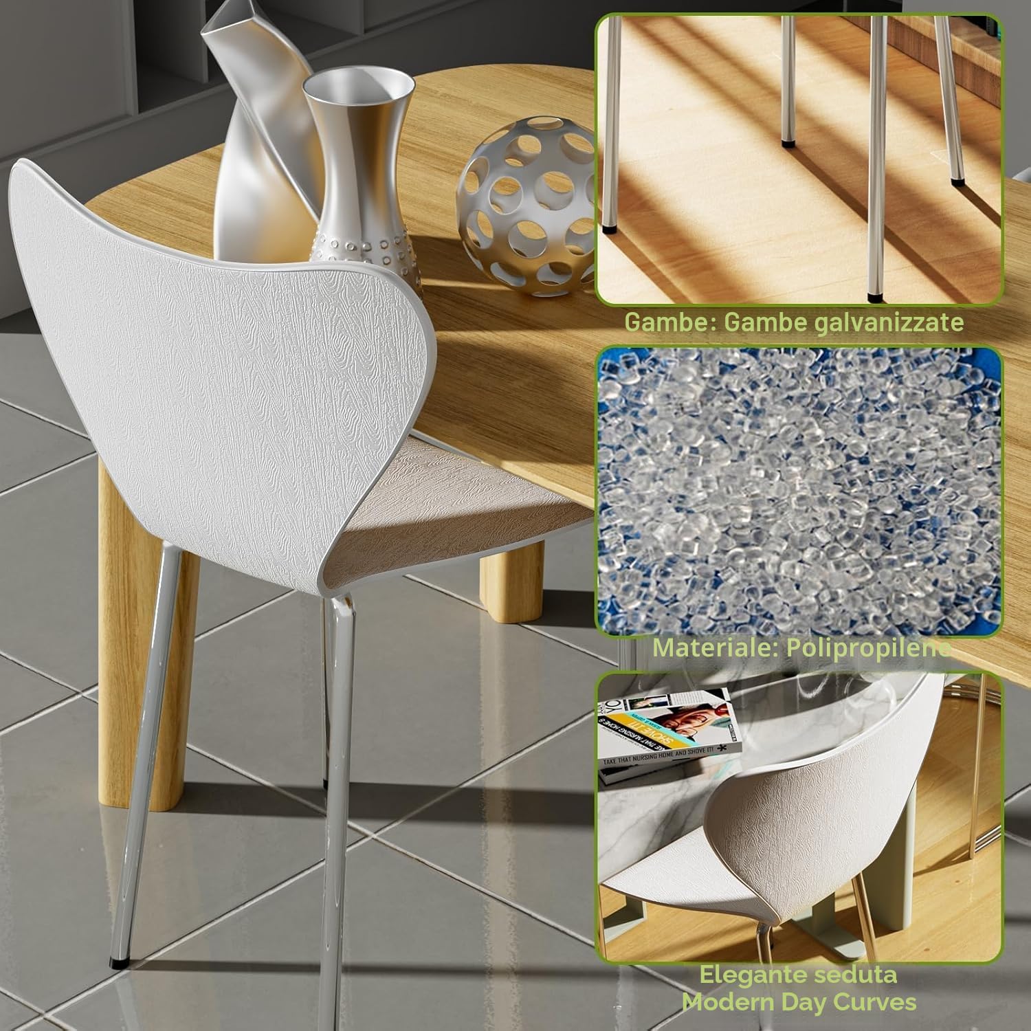 Set di 4 Sedie da Pranzo impilabili Sedia Polipropilene Sedie in Plastica Sedie da cucina adatte per Sala da Pranzo, Cucina, Soggiorno, Giardino, Bianco Blu Verde Rosa