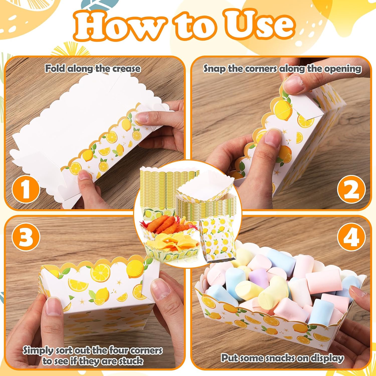 Blushtier 50 Pcs Lemon Paper Food Trays Plates Party Decorations image 3