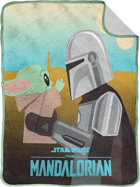 Jay Franco Star Wars The Mandalorian Found You 130 x 150cm Fluffy Sherpa Fleece Throw Blanket