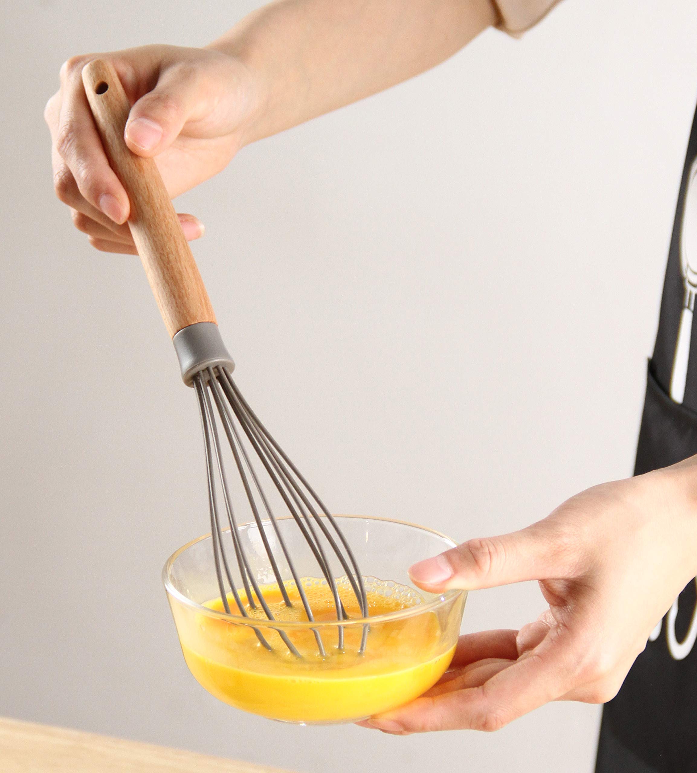 NAYAHOSE Küchenutensilien-Set aus Holz mit Halter, 9-teiliges Teakholz-Löffel-Set zum Kochen, Spatel-Set mit Edelstahl-Aufbewahrungsfass