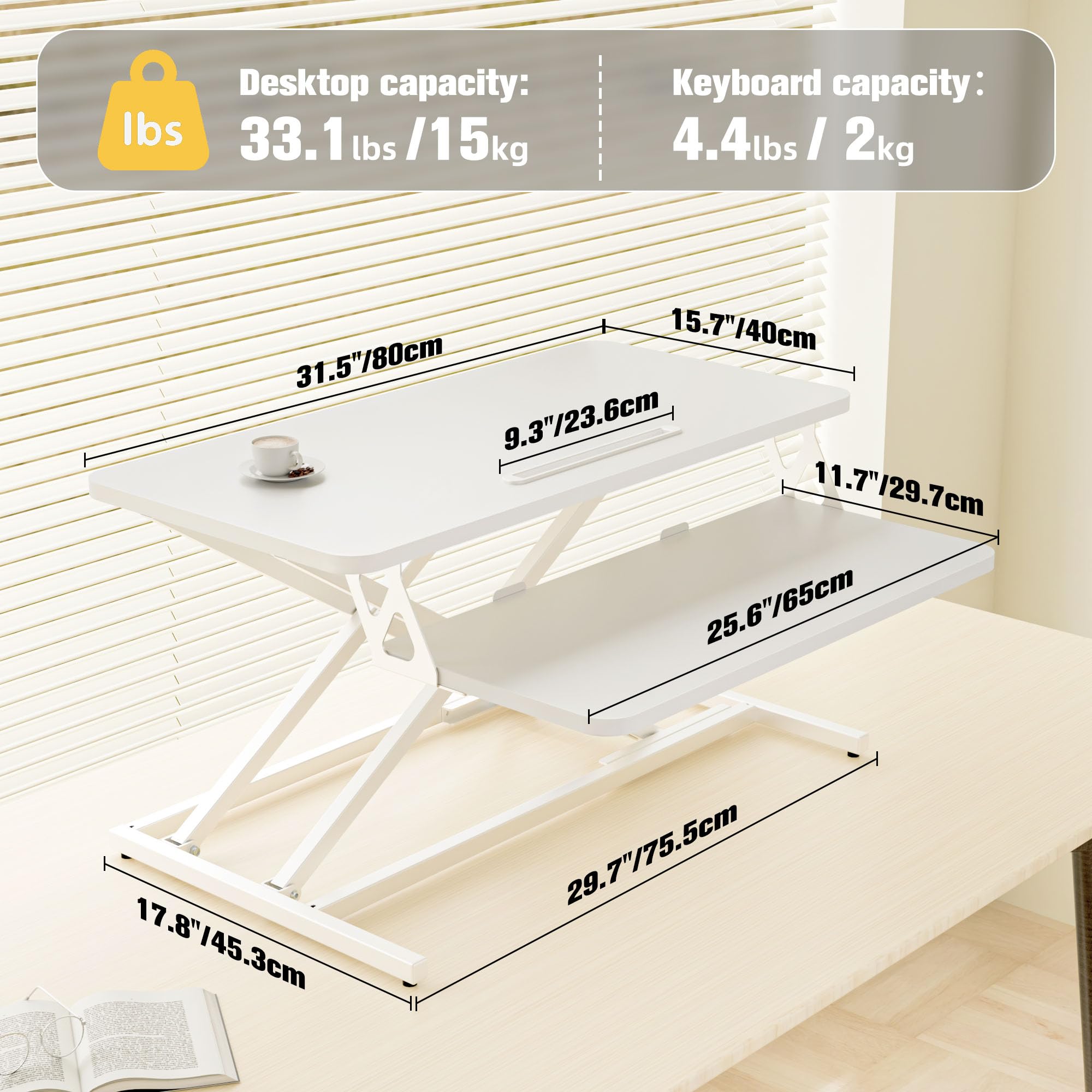 ERGOMAKER Convertitore da Scrivania In Piedi con Vassoio della Tastiera, supporto per scrivania 80 x 40 cm, con due monitor，Noir