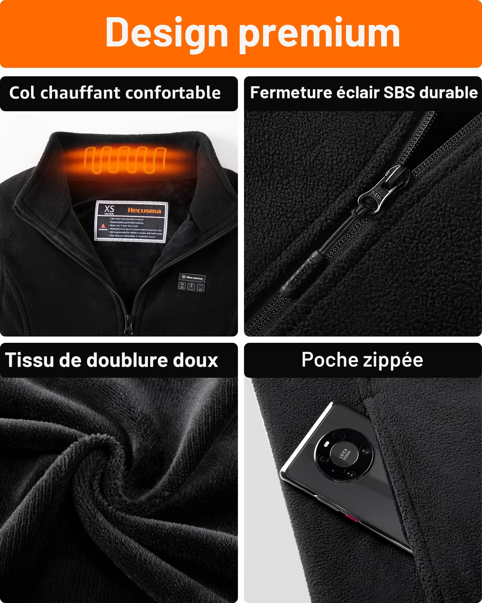 Polaire Gilet Chauffant Hommes Batterie 16000mAh 7.4V Incluse