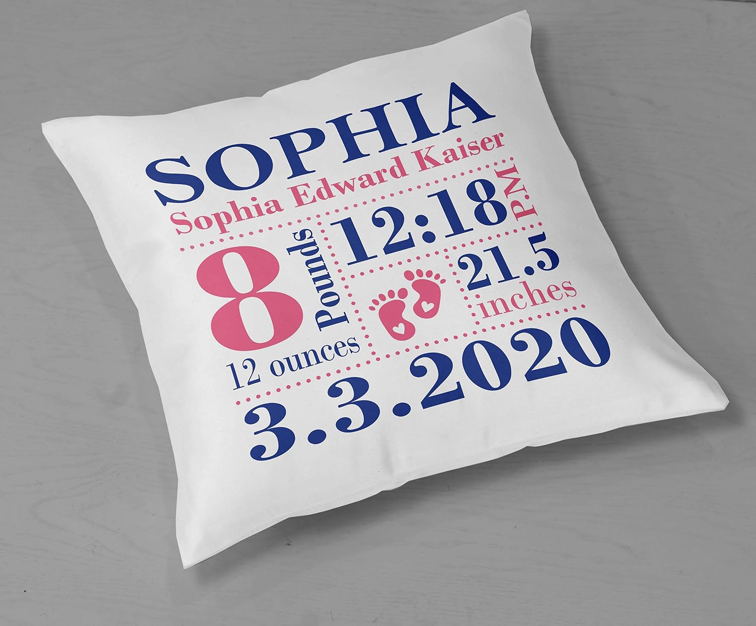 Printtoo Personalized Birth Announcement Pillow with Insert-Custom Toy Train Birth Stats Baby Girl Boy Gift Nursery Decor-14x14 Inches
