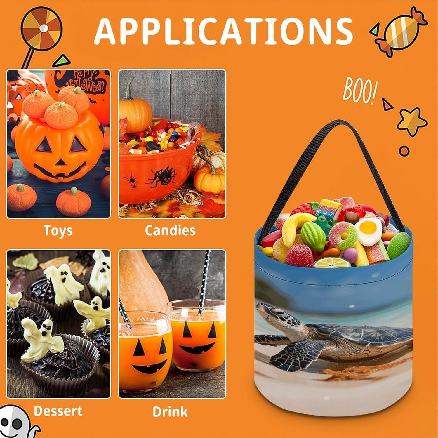 Sea Turtle on The Beach Halloween Tote Treat Bag for Trick Or Treat image 3