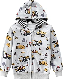Tkria Toddler Boys Hoodies Excavator Sweatshirt Baby Boy Jacket Zipper Hoodie Kids Coat Winter Long Sleeve Hooded Shirts 1-7T