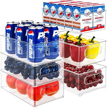 Fridge Storage Organisers - 6 Pack 3 Medium, 3 Large Fridge Organisers, Fridge Organisers for Pantry, Freezer, Cabinet, Drawer