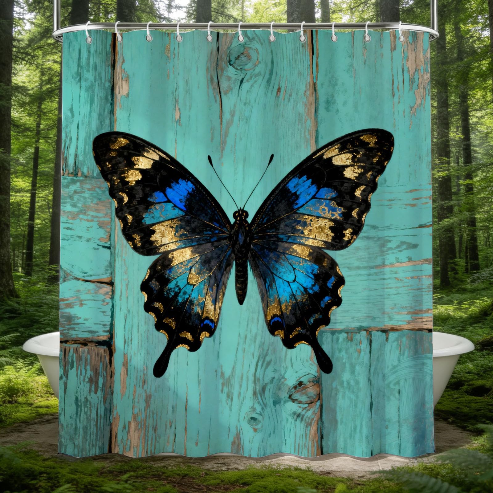 Hongduo 3D Butterfly Shower Curtain for Stalls Bathtubs Vintage Insect Bathroom Decor Shower Curtain Set Polyester Fabric Waterproof 180x200cm/71X79 Inch with Hooks