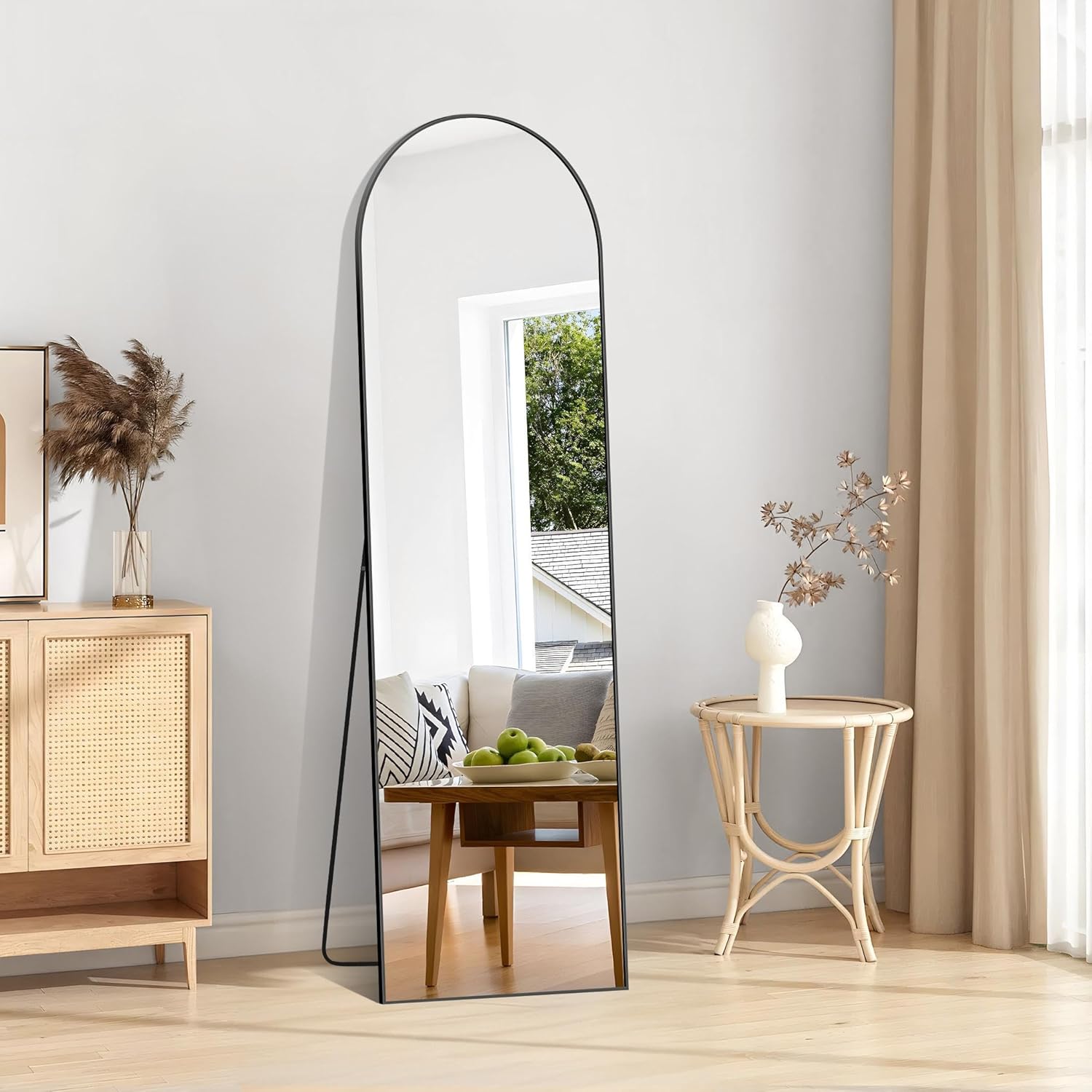 Weare Home Arch Full Length Mirror, 150 x 40 cm Curved Standing Mirror, Black Metal Frame Floor Length Mirror, Standing, Wall Mounted, Leaning, Floor Mirror for Bedroom, Living Room