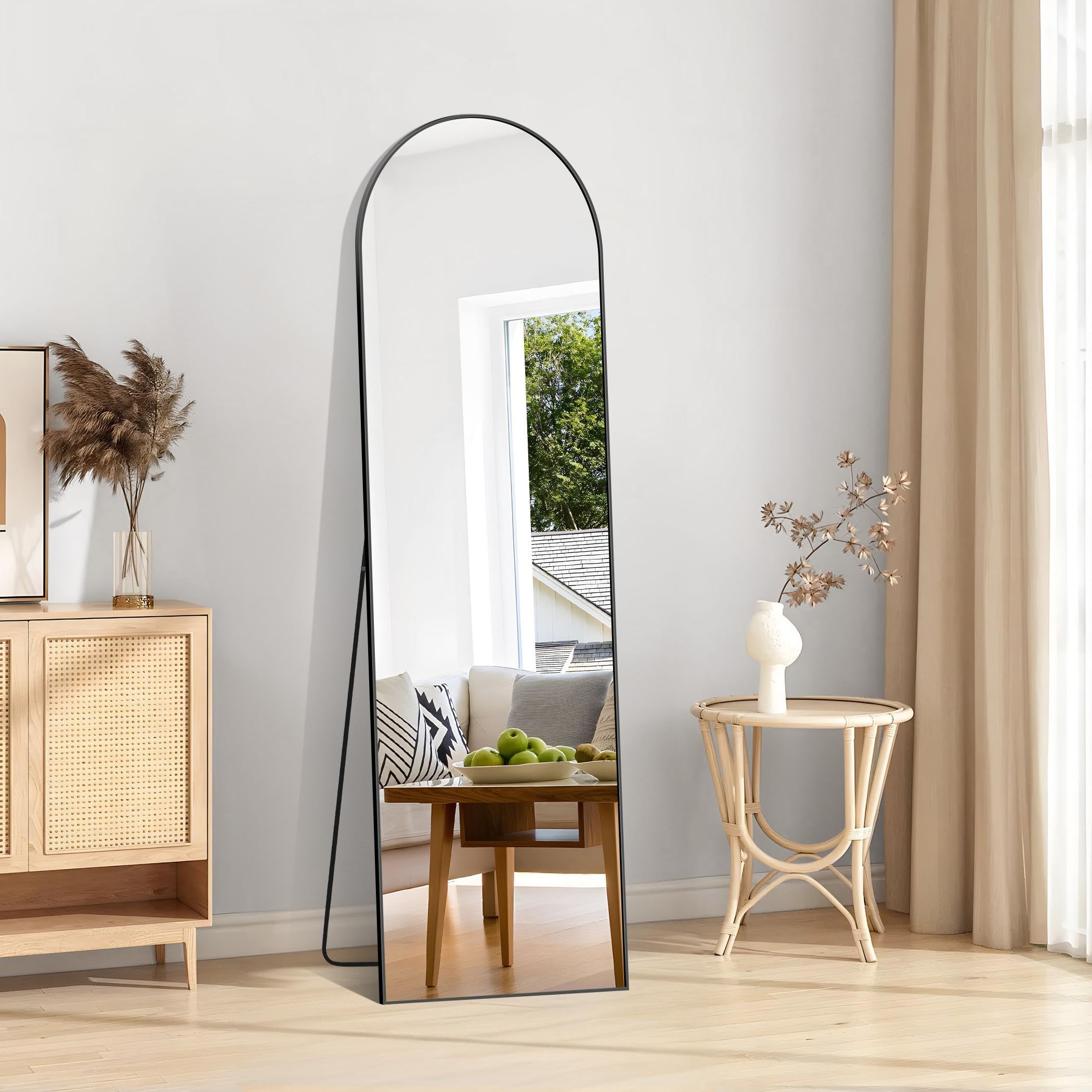 Weare Home Bogen Ganzkörperspiegel, 150 x 40 cm Gewölbter Standspiegel, Schwarzer Metallrahmen Boden Länge Spiegel, Stehend, Wand montiert, lehnend, Bodenspiegel für Schlafzimmer, Wohnzimmer