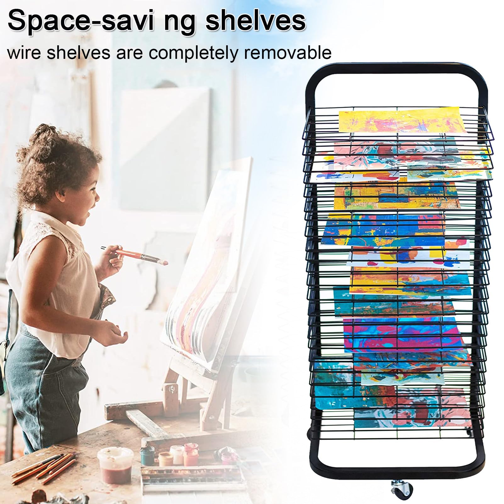 Elastyczne półki Plakaty z farbami Wyświetlacz Półki do przechowywania Grafika Płócienny stojak do przechowywania, do sal lekcyjnych Szkolne pracownie artystyczne,25Shelves
