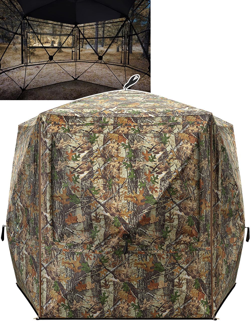 TIDEWE Hunting Blind 360See Through with Large Open Door, 2-3/3-4 Person Pop Up Ground Blind with Removable Curtain & Carrying Bag, Portable Resilient Tent(Forest Fade Camo)