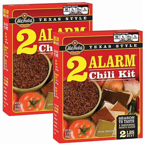 Wick Fowler's Kit de chile de 2 alarmas, mezcla de condimentos de chile estilo Texas con paquetes individuales de especias, caja de 3.3 onzas