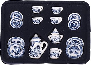 Lisher 1/12Me - Juego de té de porcelana, porcelana, diseño de muñecas, color azul