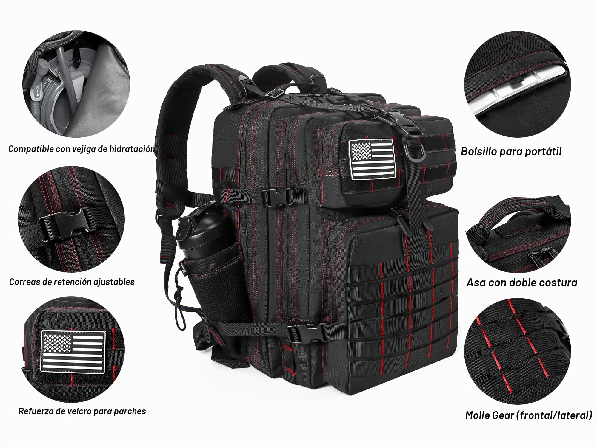 LHI Mochila Militar Táctica Hombre 45L Grande Impermeable – Mochila Molle para Senderismo, Supervivencia, Crossfit, Gimnasio, Viaje y Outdoor