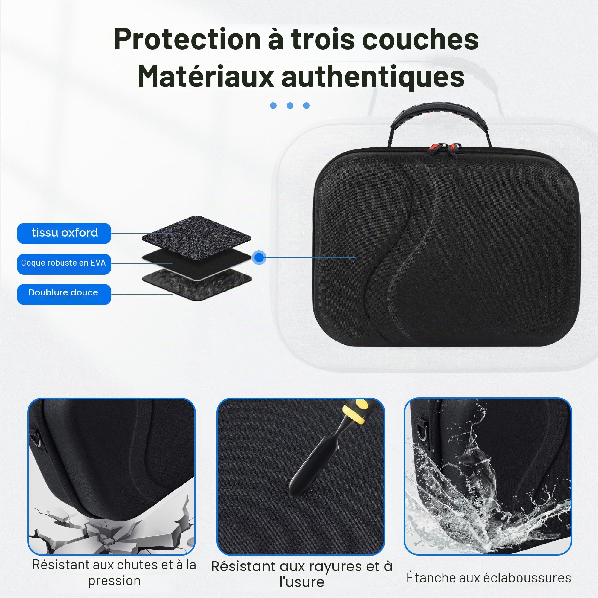 Grand étui de transport pour Meta Quest 3S/3, étui de voyage rigide compatible avec BOBOVR S3 Pro/KIWI Design, sangle de tête de batterie, contrôleur et accessoire, sac rigide portable, noir
