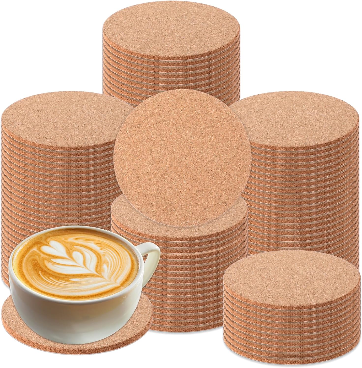 100Pcs Cork Coasters for Drinks, Bulk Blank Coasters DIY Crafts, 3.54inch Tea or Coffee Cork Coaster, Round Heat Resistant Bar Cup Mat for Home Tabletop Decoration DIY