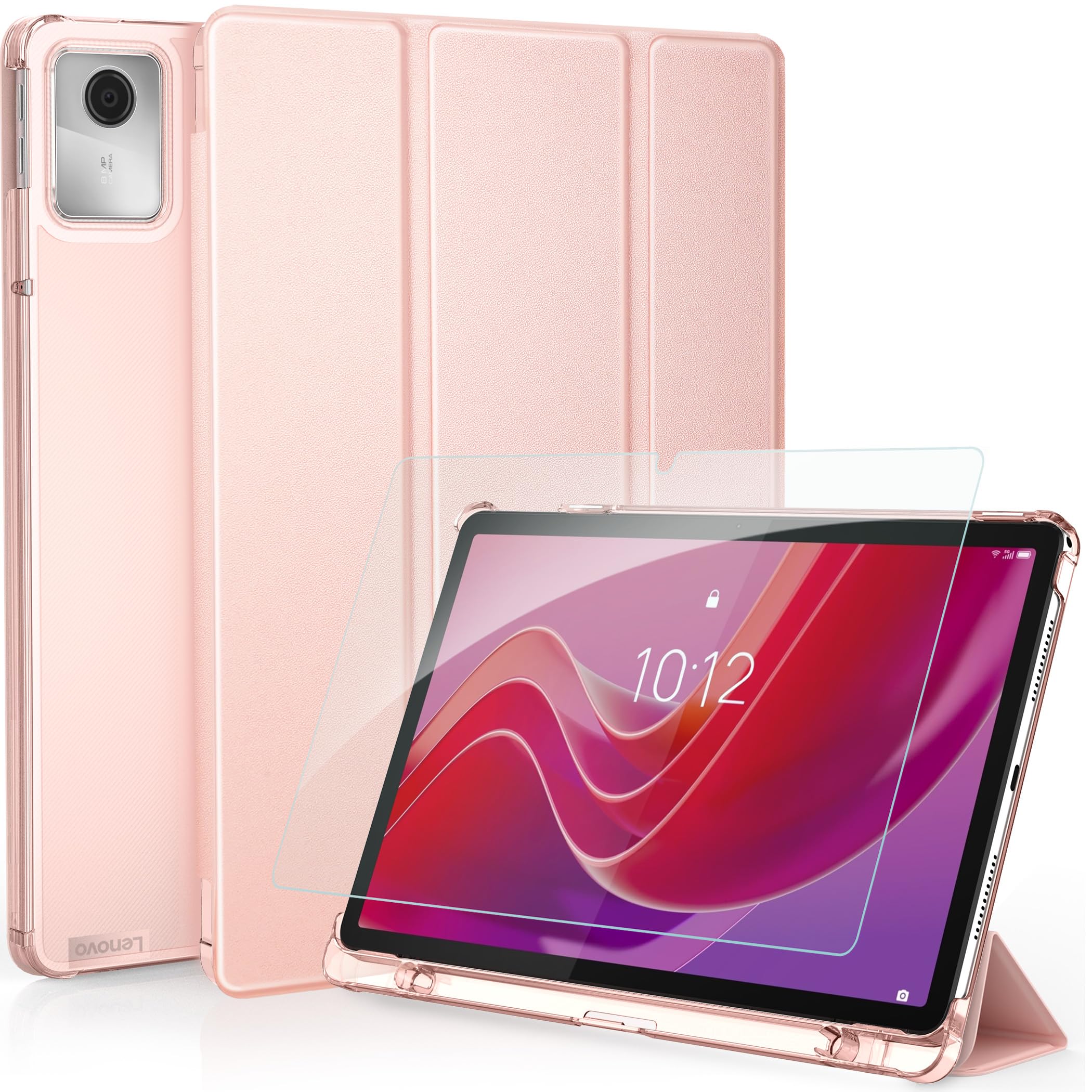 CACOE Hülle für Lenovo Tab M11 TB330 2024 mit Schutzfolie - Ultra Dünn mit Standfunktion Slim PU Leder Passt, Rosa