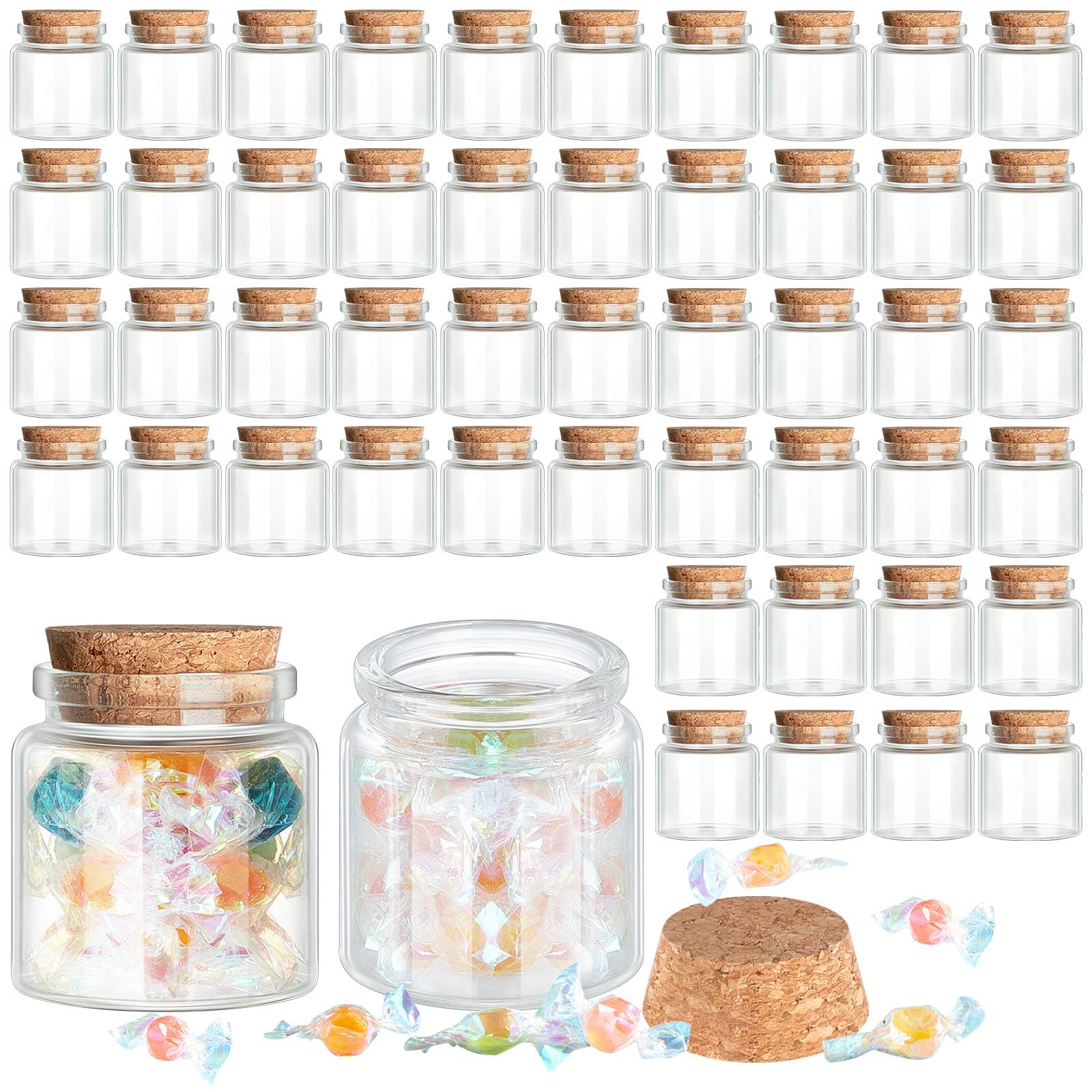 Patelai Small Glass Jars with Cork Lids Mini Potion Bottles Bulk Tiny Wishing Vial Spell Jars for DIY Art Crafts Gift Christmas Wedding Birthday Party Favors Decorations(50 ml,24 Pcs)