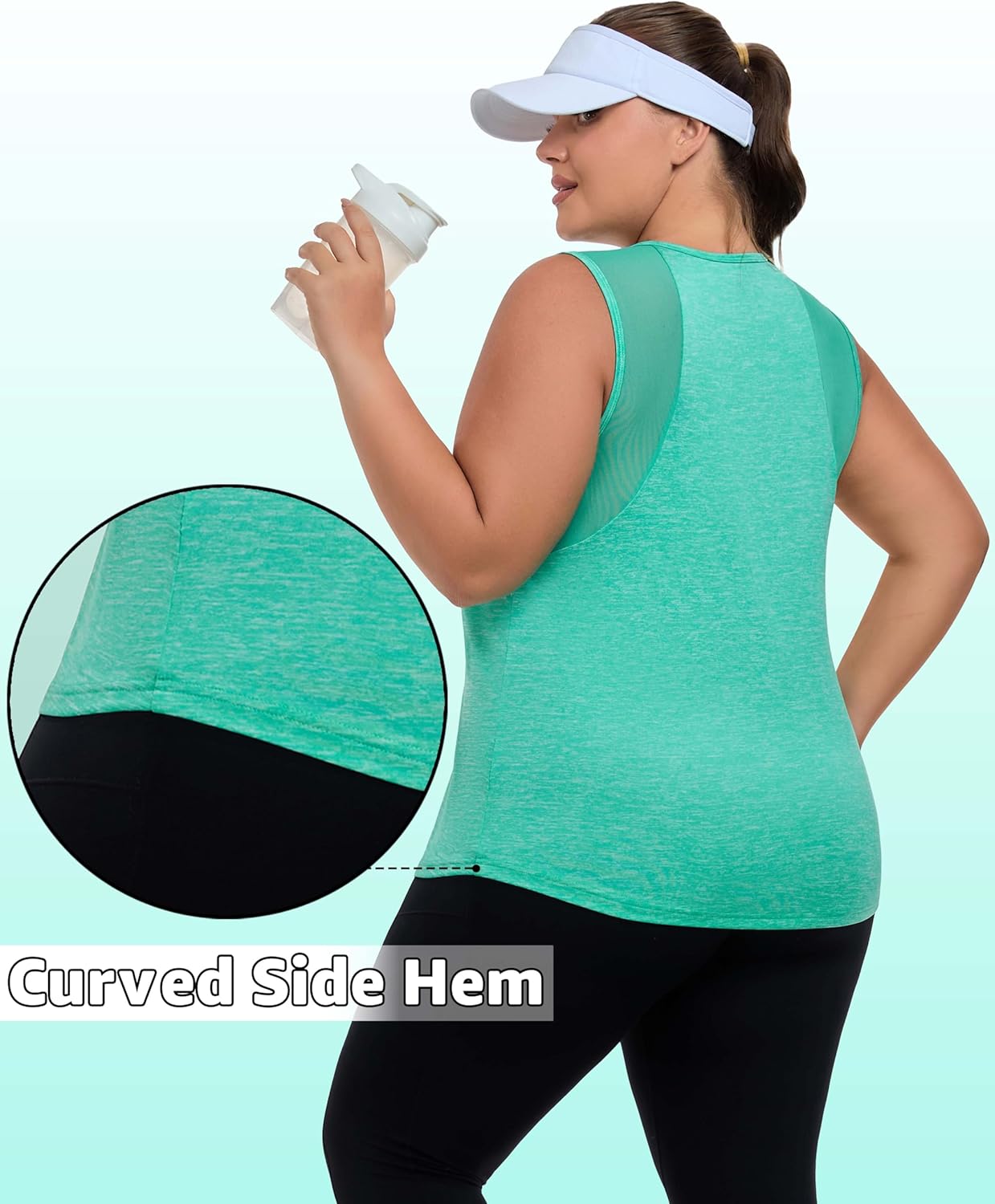 Plus Size Workout Tank Tops for Women with Mesh, XL-5XL Long Yoga Sleeveless Shirts Loose Fit, Athletic Tunics Top - Image 4