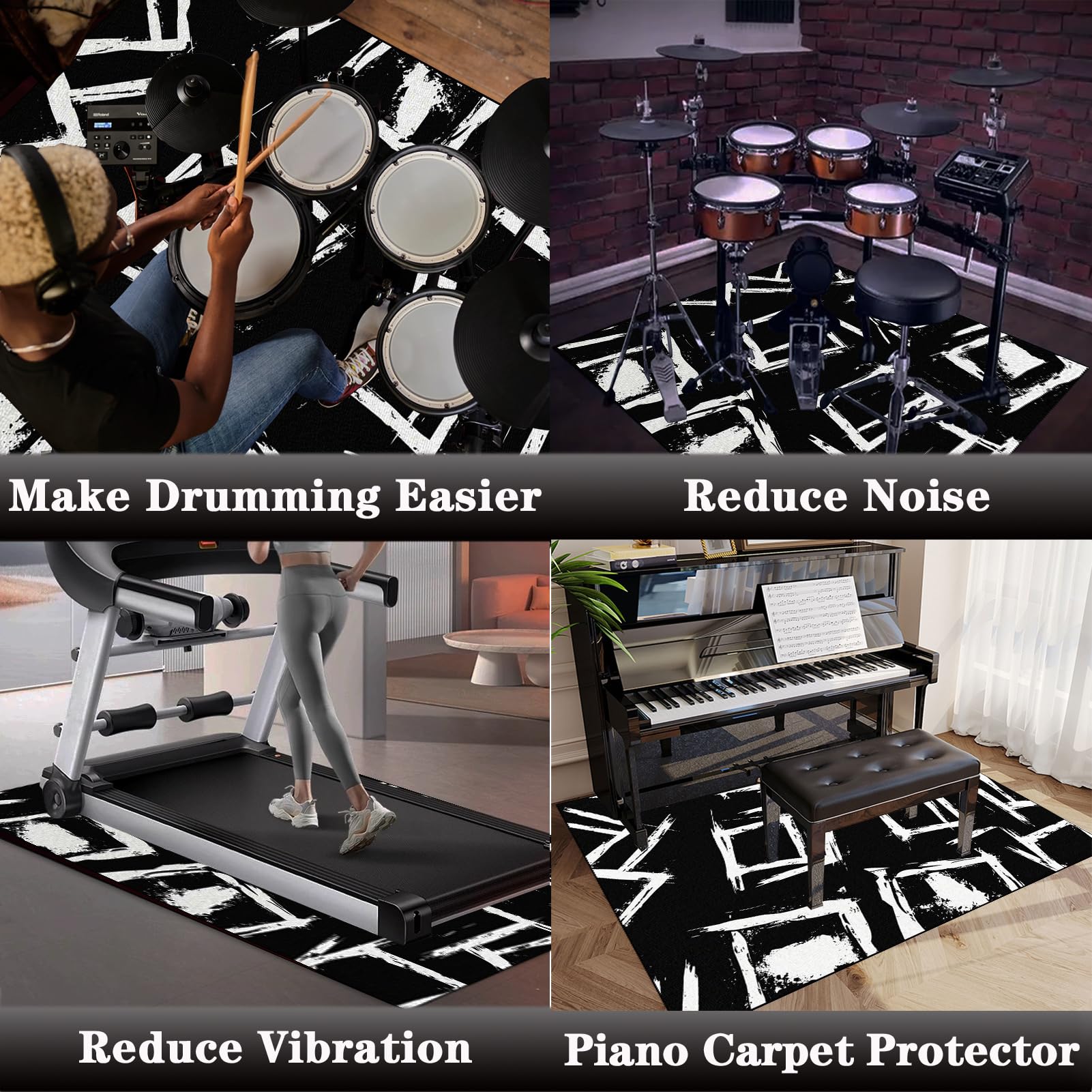 Tappeto per Batteria Insonorizzato - Tappeto per Batteria Acustica - 200 x 160 cm Tappeto Professionale per Batteria e Strumenti a Percussione Elettronici per Grancassa Rullante e Altri Strumenti