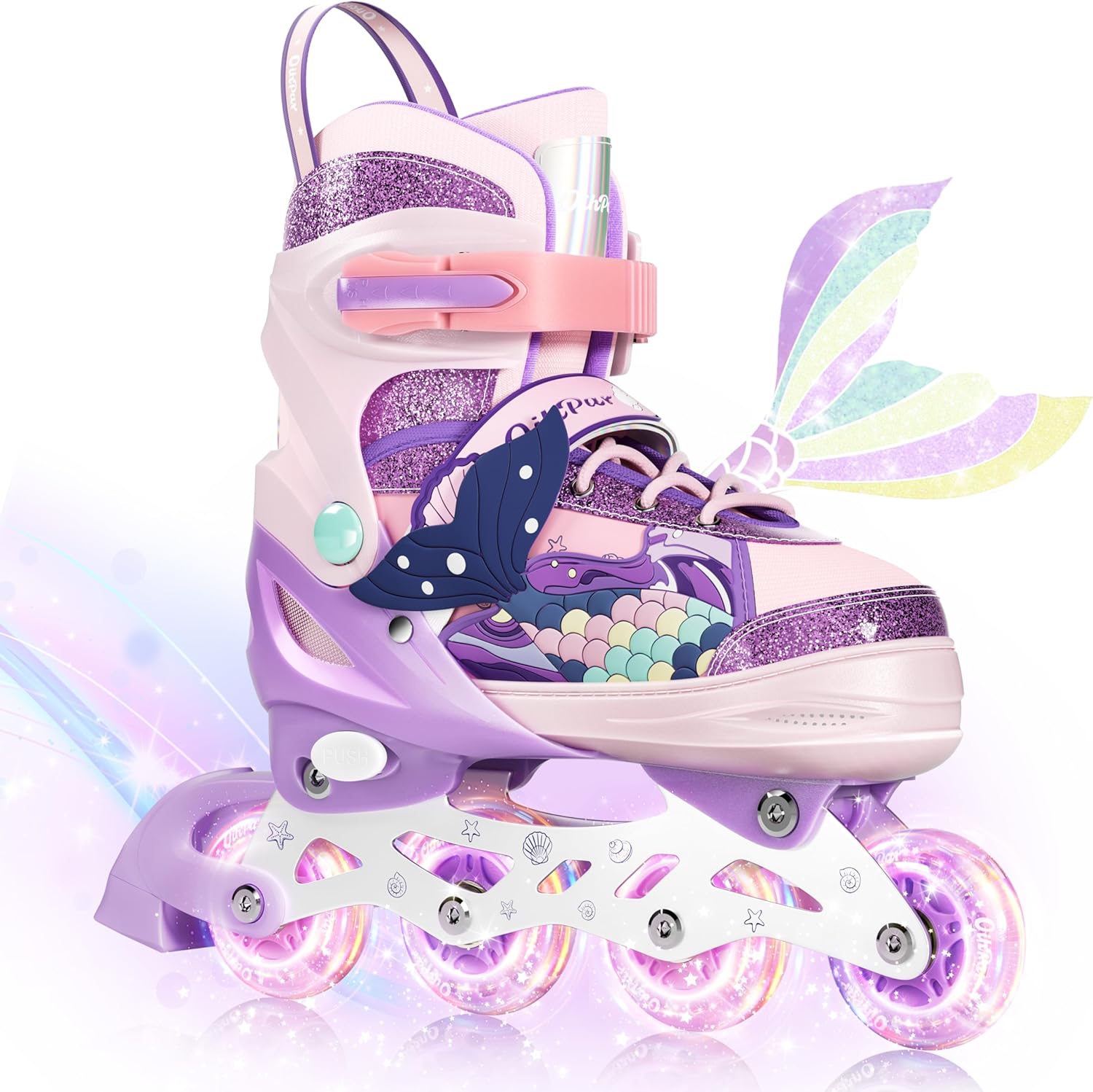 Children's Adjustable Inline Skates with 4-Size Adjustable Fit, Inline Skates with Triple Safety Straps & LED Light Wheels Perfect for Beginners​,Ideal Gift for Boys & Girls​