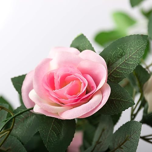 Miniatura 2 de Yebazy 2 piezas 16 pies guirnalda de vid de rosas falsas plantas artificiales para hotel boda hogar fiesta jardín decoración artística rosa