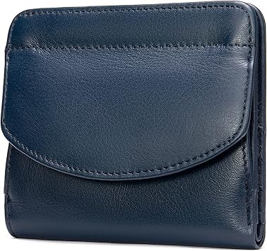 Ultra-Thin Genuine Leather Wallet for Women Bifold Compact Travel Coin Purse Green Blue